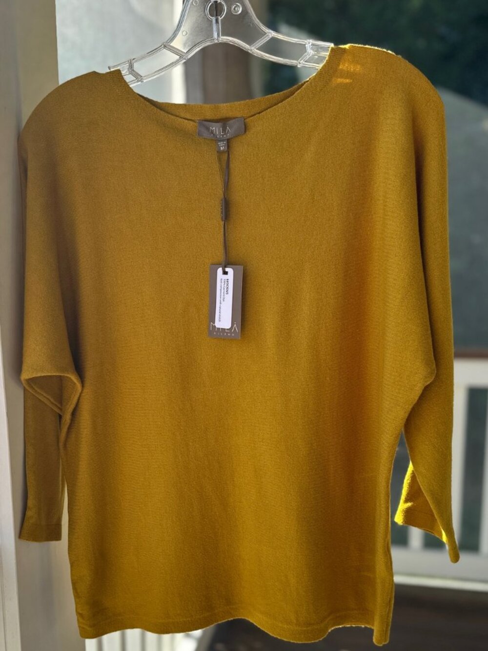 Mila Milano Dolman Sweater Three Quarter Sleeves Golden Mustard Yellow Sz M NEW